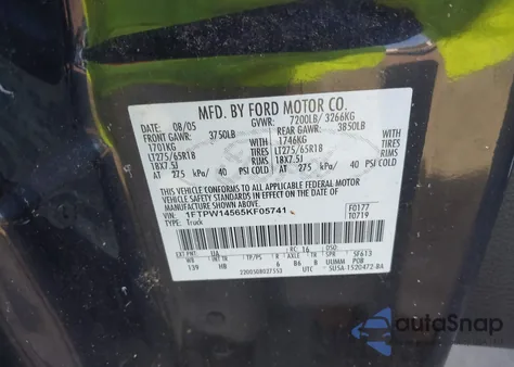 2005 Ford F-150 Fx4/Lariat/Xlt из США, поврежденный, VIN 1FTPW14565KF05741